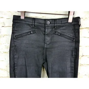 Madewell Jeans Womens 26 Black Skinny Ankle Leather Coated Biker Moto Zip Pocket thumbnail 3