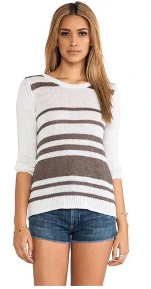 360 Sweater Jagger Sweater Stripe Crossback Knit‎ Linen White Brown Size Medium thumbnail 1