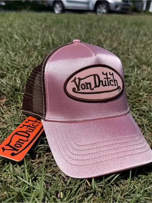 Von Dutch Shiny Pink Satin Trucker Hat with Brown Mesh unisex thumbnail 2