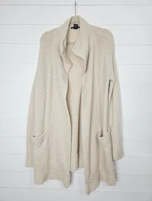 Tahari Cream Open-Front Knit Cardigan Wool Blend Sweater size M thumbnail 2
