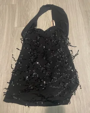 Y2K Black Sequin Halter Dress Size XS thumbnail 1