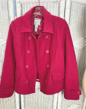 Vintage 90s Old Navy Bright Pink Wool Blend Peacoat Women's S Double Breasted thumbnail 1