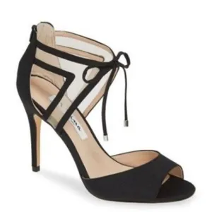 Nina Caleya black mesh tie closure stiletto heels sz 8 thumbnail 1