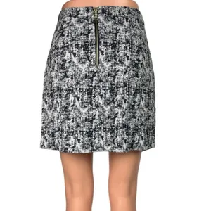 FRNCH Black Assymetrical Wrap Woven Tweed Straight Pencil Mini Skirt Size S thumbnail 3
