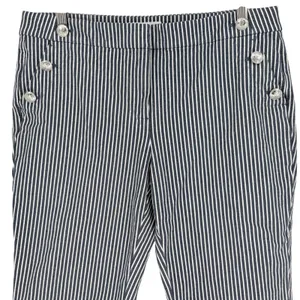 LOFT The Riviera Slim Pants Women 12P‎ Navy White Stripe Nautical Anchor Button thumbnail 3