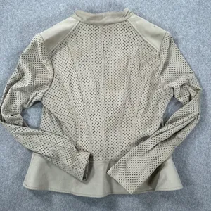 Iris Setlakwe Perforated Suede Moto Jacket Zip Up Women's 8 Beige Long Sleeve thumbnail 9
