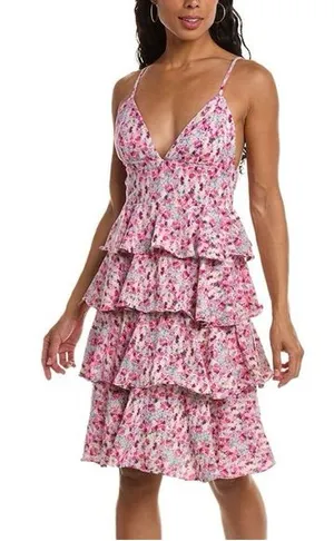 Floral Tiered Midi Dress in Pink thumbnail 1