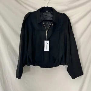 NWT Kissonic Faux Suede Bomber Jacket Oversized Long Sleeve Cropped Coat S thumbnail 3