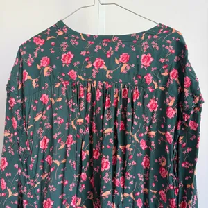 Free People Floral Mini Babydoll Dress Button Front Long Sleeve Green Pink M‎ thumbnail 11