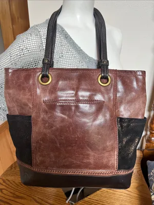 The Sak Two-Tone Brown and Black Leather Tote thumbnail 1