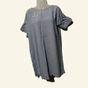 Madewell Blue Cold Shoulder Flutter Sleeve Stripe Laced up Dress coastal chic‎ M thumbnail 3