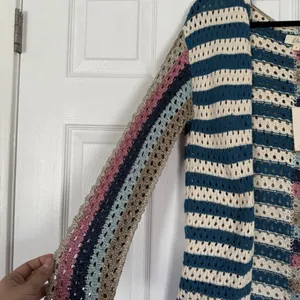 Elan Nara Crochet Blue Pink Multicolor Sweater Cardigan NWT thumbnail 5