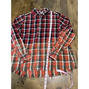 EUC Womens BKE Buckle Shirt Plaid Raw Edge Hem Boho Long Sleeve Button Up size M thumbnail 4