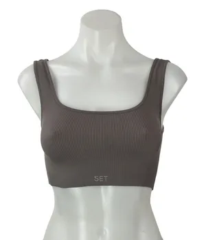 SET Active Dark Brown Sleeveless Athletic Ribbed Knit Sports Bra Crop Tank Top S thumbnail 1