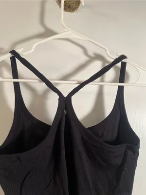 Women’s Athletic Tank Top Ribbed Black Cropped Racerback V-Neck Stretch thumbnail 5