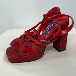 Bakers Glitter Strappy Square Toe Platform Heels in Red Size‎ 7.5 thumbnail 3