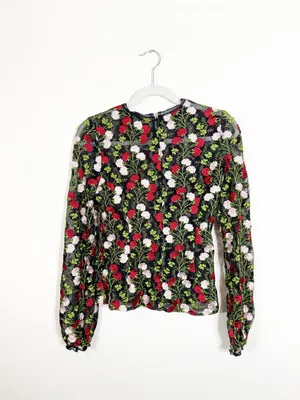 Alexis Aida Blouse in Embroidery Rose Blossom Floral Black Red Green White XS thumbnail 5