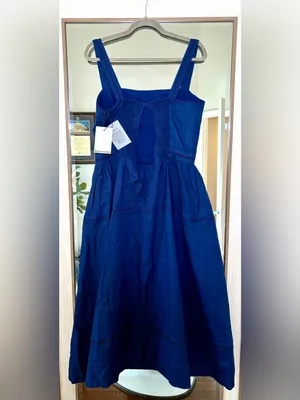 Reformation Everett Linen Midi Dress 100% Linen Navy Blue sz 12 *BROKEN ZIPPER* thumbnail 3
