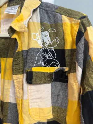 Disney Parks Yellow Black & Gray Plaid Pluto Flannel Shirt medium EUC holiday thumbnail 4