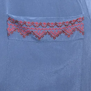 Madewell‎ 100% Silk Boho Geometric Embroidered Shift Dress Blue Red Size L thumbnail 5