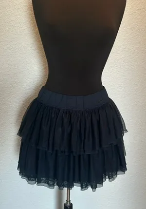 Vintage Abercrombie and Fitch Tiered Mesh Navy Elastic Band Mini Skirt NWOT thumbnail 1