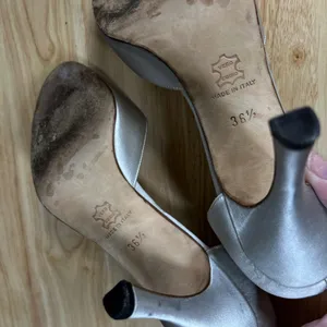 Manolo Blahnik Silver Satin Crystal Buckle Peep Toe d'Orsay Pumps Size 36.5 thumbnail 9