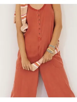 Anthropologie Saturday Sunday Ilene Button Front Jumpsuit Orange Pockets Fall Sm thumbnail 1