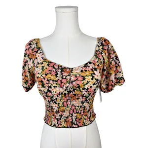 Billabong Get Along Puff Sleeve Crop Top Size Floral thumbnail 3