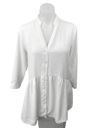 Dorothy Perkins White V-Neck Button Down Peplum Top Tunic Shirt Blouse Size 8 thumbnail 1