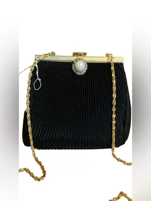 Slg Black And Gold Faux Pearl & Rhinestone Clasp Boxy Evening Bag thumbnail 3
