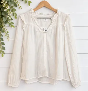 Gap NWT gauze ruffled long sleeve blouse small thumbnail 1
