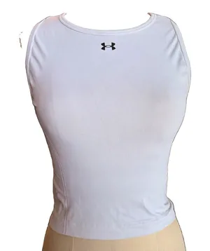 Under Armour Women’s White Cropped Athletic Tank Top Stretch Round Neck Size S thumbnail 1