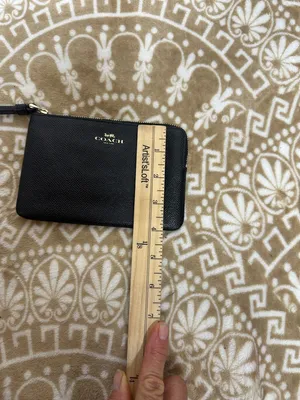 Coach Black Pebbled Leather Zip Wristlet with Gold Hardware thumbnail 10