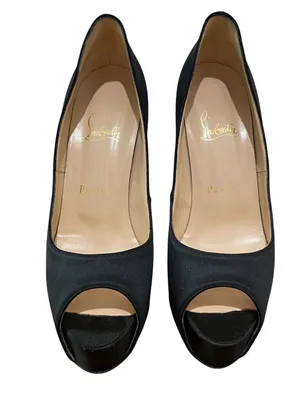 Christian Louboutin Very Prive Black Satin Peep Toe Platform Heels Women 37.5 thumbnail 2