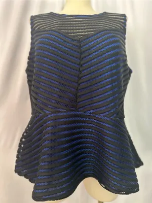 City Chic XXL Black & Royal Blue Mesh Stripe Peplum Top | Sheer Detail (1313) thumbnail 8