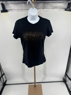 True Religion Gold Stud Embellished Crew Neck Tee Womens Small Black Bling thumbnail 7