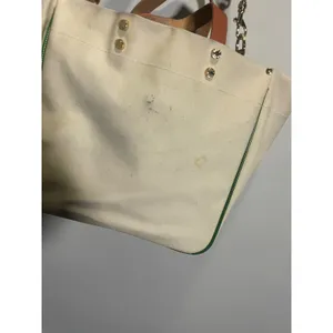 Boulevard Codie Tote Bag Womens Cream Green Canvas Leather Trim Preppy Work thumbnail 4