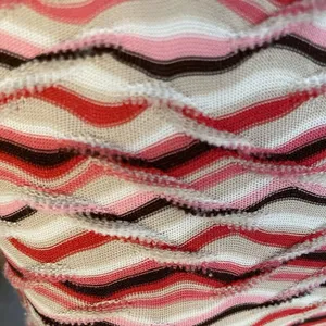 Vintage 90s Textured Wavy Maxi‎ Dress Red Pink Chevron Stretchy Retro Fall L thumbnail 8