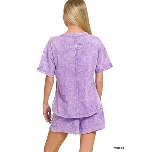 Zenana Halo Snow Washed Exposed Seam Top & Shorts Set - Violet - Small‎ thumbnail 3