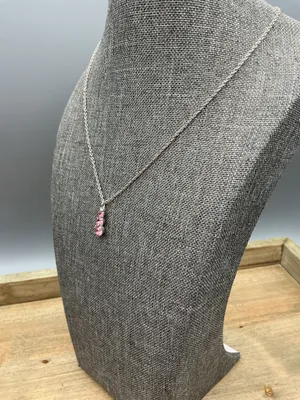 Korea Signed Silver Tone Pink Rhinestone Necklace thumbnail 2