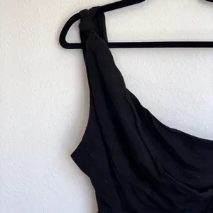 Here Comes the Sun One Shoulder Linen Blend Mini Dress in Black thumbnail 3