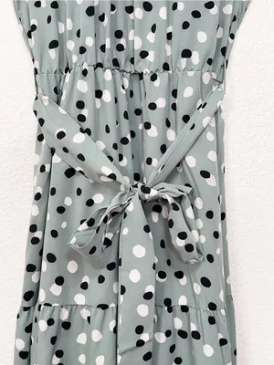 Miss Sparkling Sage Green Polka Dot Tiered Maxi Dress Belted Adjustable Strap thumbnail 6