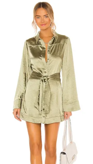 Silk green long sleeve mini dress revolve thumbnail 1