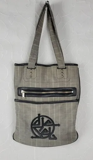 Diesel Women's Tote Gray OS Plaid Check Leather Trim Double Strap Shoulder Bag thumbnail 1