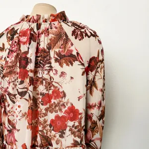 [H&M] Pink Floral Print V-Neck Tiered Chiffon Balloon Sleeve Mini Dress Size 6 thumbnail 7