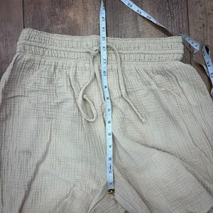 Magaschoni Organic Cotton Gauze Pants Womens S Beige Wide Leg Drawstring Coastal thumbnail 6