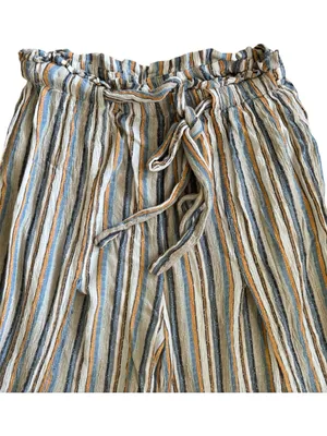 Angie Wide Leg Striped Palazzo Pant Sz L High Leg Splits Gauze Breezy Costal thumbnail 2