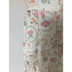 Cynthia Rowley fruit floral sundress midi tiered spaghetti straps S pockets thumbnail 5