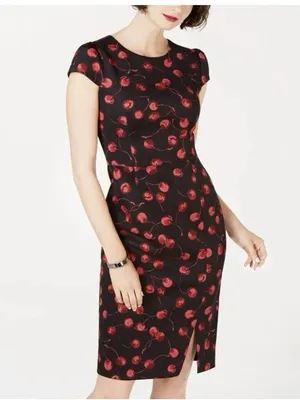 Betsey Johnson Cherry Print Dress 6 Coquette Cherrycore Retro Cap Sleeve Slit⁠ thumbnail 12
