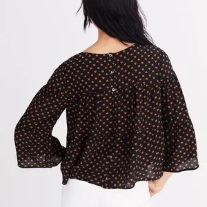 MADEWELL Silk Black Gold Heart Flip Button Back Tiered Top Blouse X-Small thumbnail 8